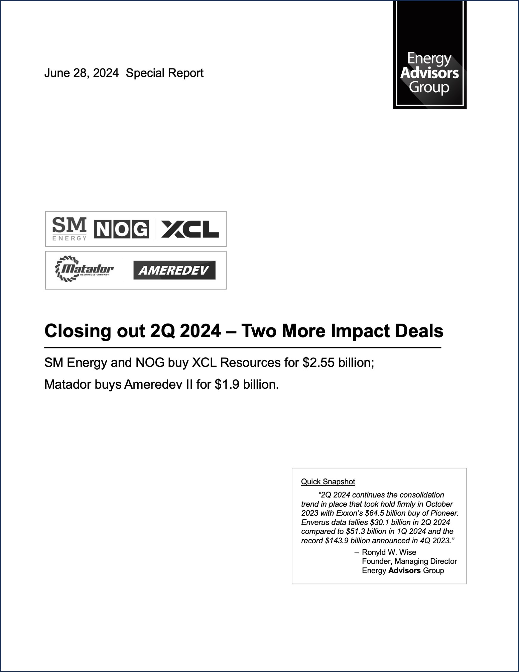 DEAL ALERT (SM, NOG, MTDR) - Energy Advisors Group DEAL ALERT (SM, NOG, MTDR)